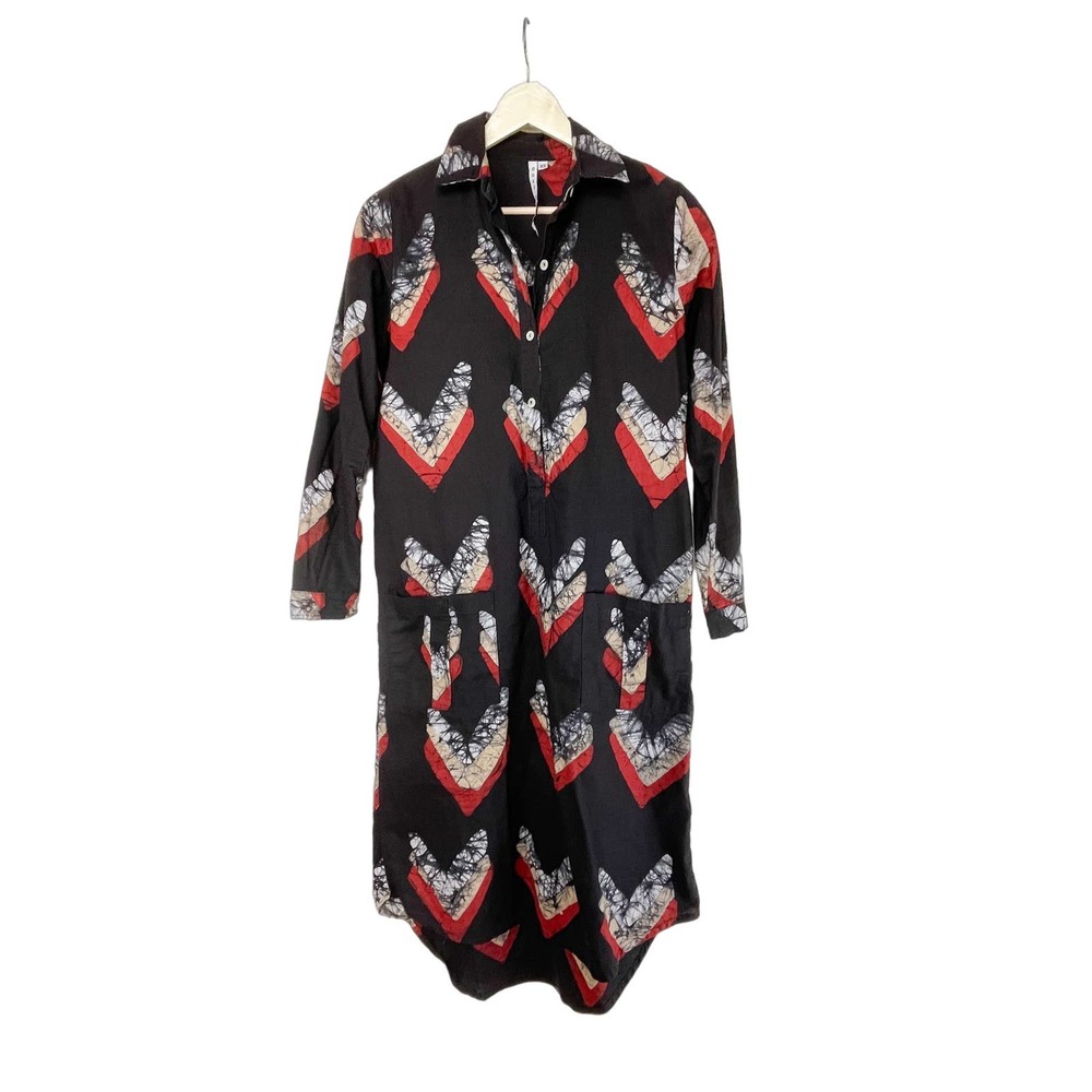 Osei Duro Black and Red Cotton Long Sleeve Mini Dress XS